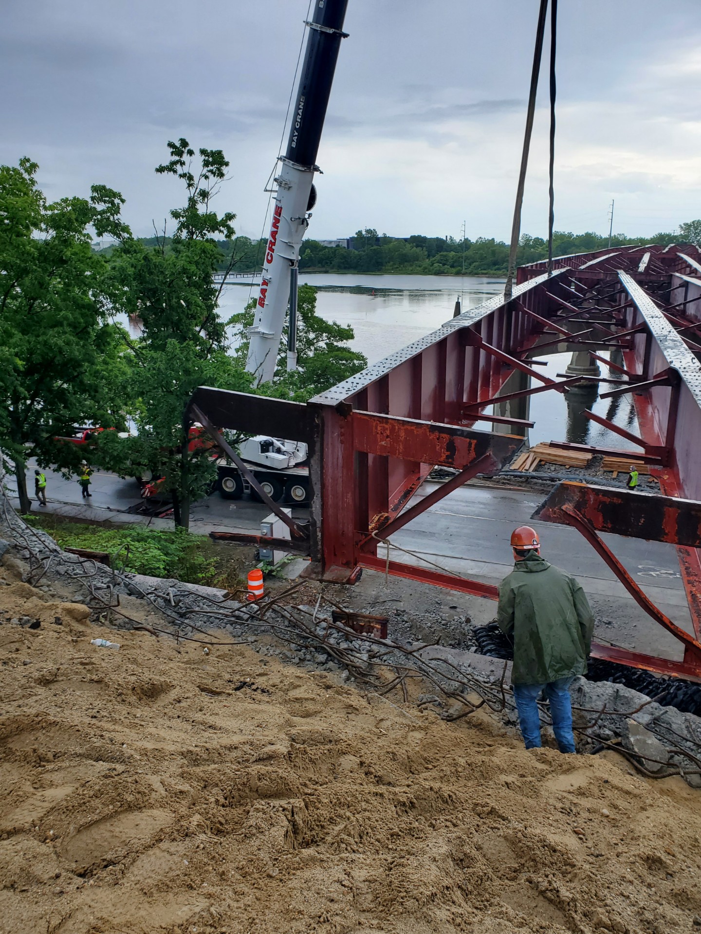 Bridge construction with crane operations
