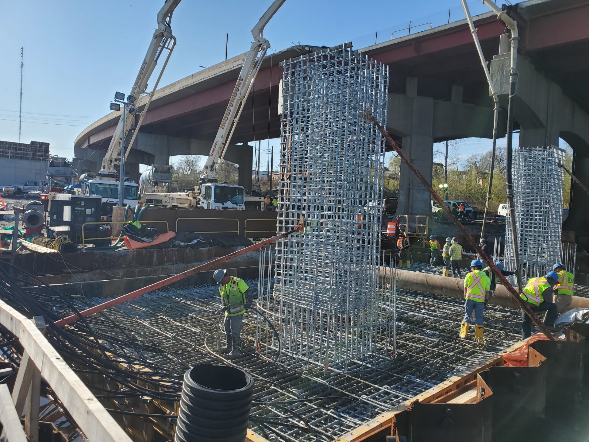 Bridge foundation rebar and concrete pour preparation