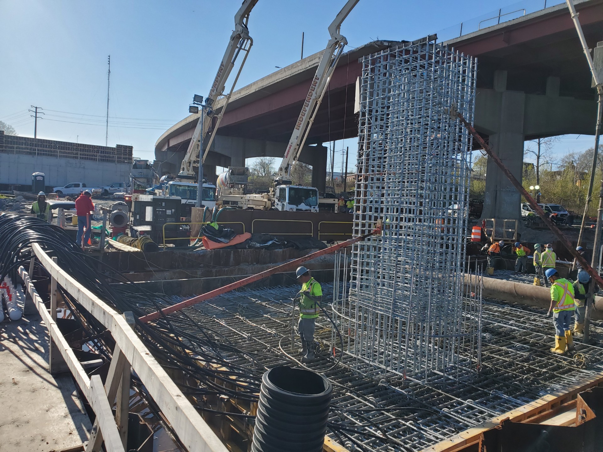 Bridge deck concrete pour with pump trucks